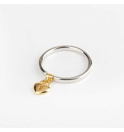Srebrny pierścionek z charmsem pozłacana kłódka w kształcie serca
