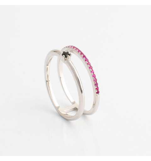 Srebrny pierścionek tunel z rzędem różowych cyrkonii