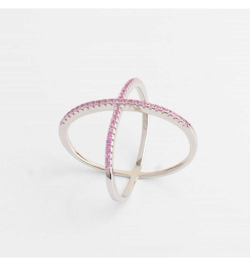 Srebrny pierścionek X różowe cyrkonie