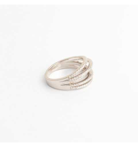 Srebrny pierścionek fale białych cyrkonii
