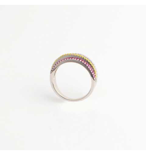 Tęczowy srebrny pierścionek z kolorowymi cyrkoniami