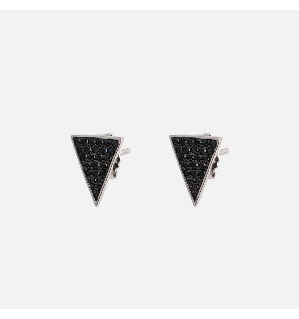 Srebrne kolczyki trójkąty wysadzane czarnymi cyrkoniami