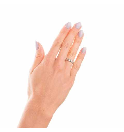 Podwójny srebrny pierścionek korona białe cyrkonie