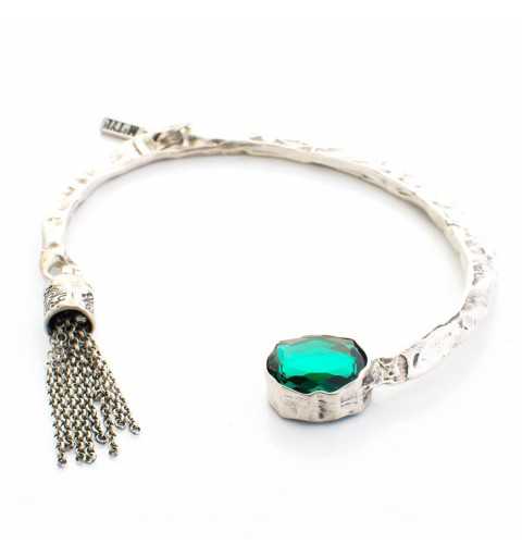 Srebrna bransoletka MOTYLE antyczne srebro oksydowana z kryształem Swarovskiego "Emerald"