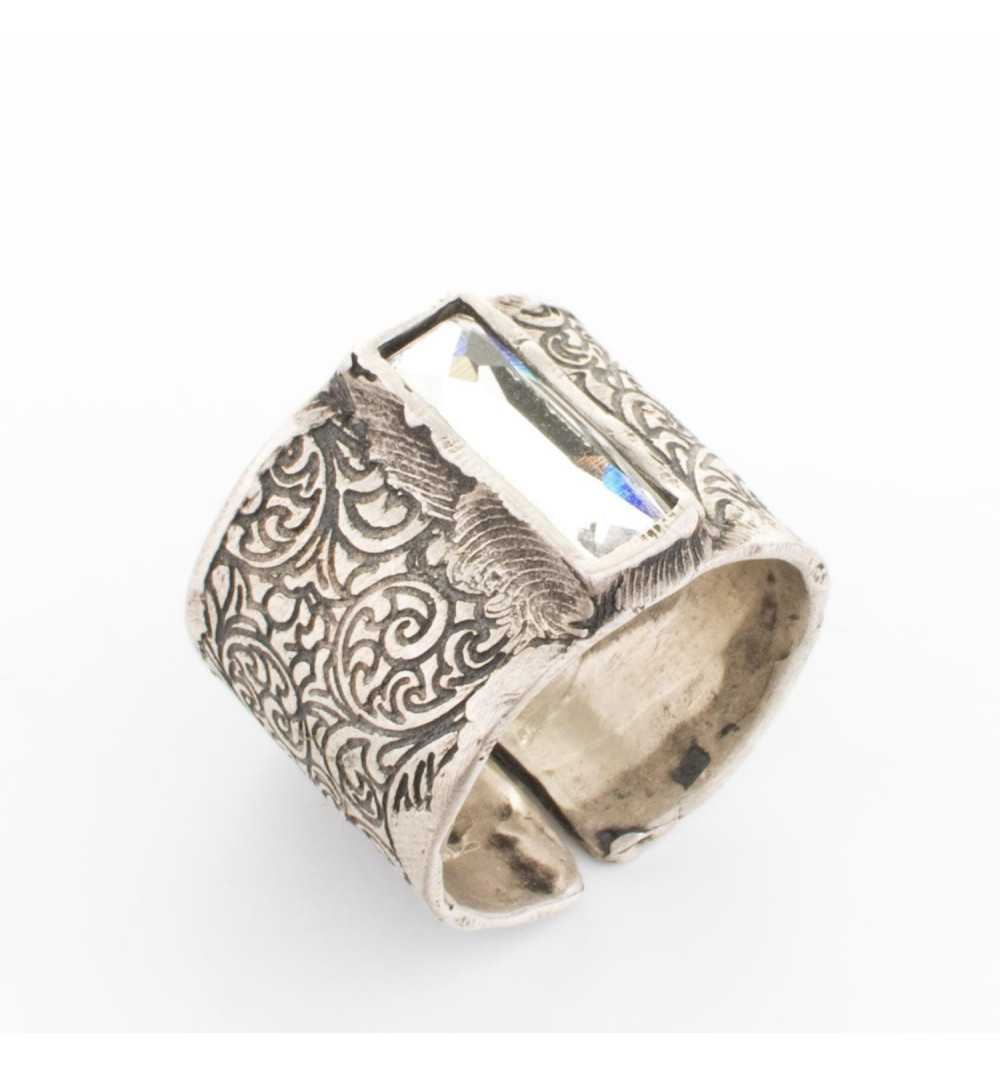 Srebrny pierścionek MOTYLE antyczne srebro oksydowany z Kryształem Swarovskiego "Crystal"