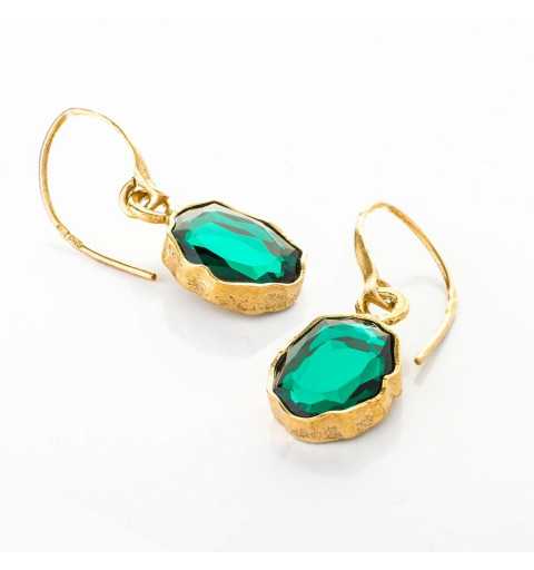 Srebrne kolczyki MOTYLE złocone królewskim złotem 24 k z zielonymi Kryształami Swarovskiego Emerald