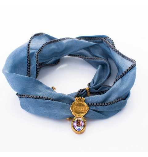 Srebrna bransoletka MOTYLE z jedwabiu królewskie złoto 24 k z kryształem Swarovskiego "Multicolor"