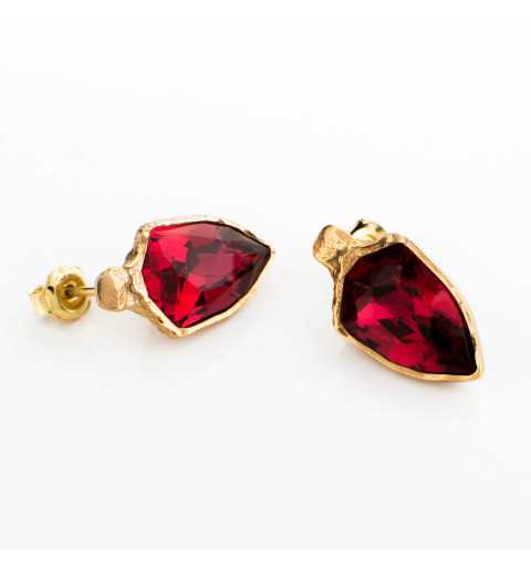 Srebrne kolczyki MOTYLE złocone 24karatowym złotem z Kryształami Swarovskiego Scarlet w kolorze rubinu MG4535