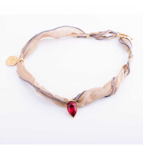 Srebrna bransoletka MOTYLE wykonana z naturalnego jedwabiu z Kryształem Swarovskiego Scarlet królewskie złoto 24 k MJG3069