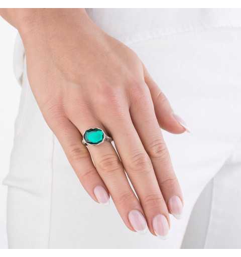 Srebrny pierścionek MOTYLE w kolorze antycznego srebra z zielonym Kryształem Swarovskiego Emerald MS5521