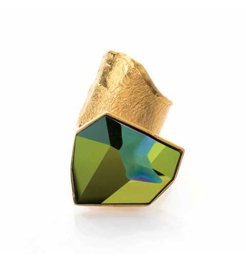 Srebrny pierścionek MOTYLE złocony królewskim złotem z kryształem Swarovskiego Jean Paul Gaultier Scarabeus Green MG5233