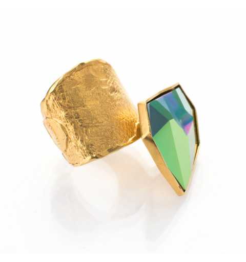 Srebrny pierścionek MOTYLE złocony królewskim złotem z kryształem Swarovskiego Jean Paul Gaultier Scarabeus Green MG5233