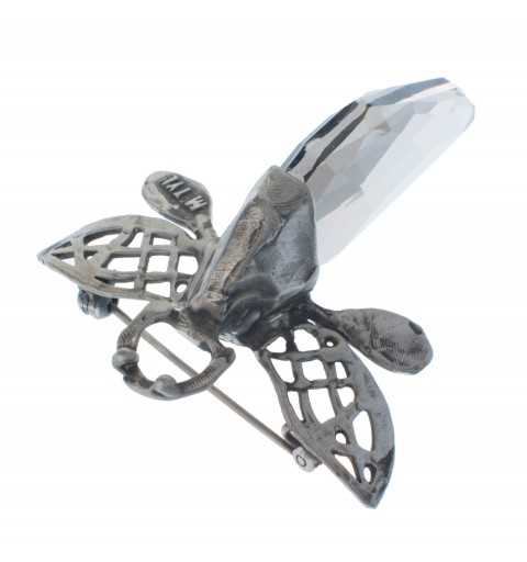 Srebrna broszka MOTYLE antyczna szarość kryształ Swarovskiego M6453